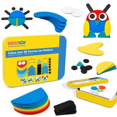 Brinquedos de Desenvolvimento Montessori Wooden Shape Puzzles (36 blocos e 60 cartas) ,