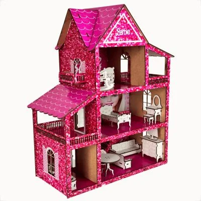 Brinquedos Casa Boneca Adesivada Infantil + 19 Moveis Mdf