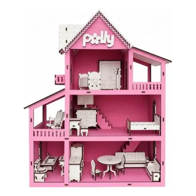 Casa Casinha Boneca Infantil Em Mdf Pintado + 30 Mini Moveis