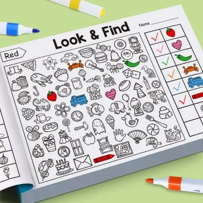 Jogo de pesquisa infantil para itens, melhora a percepção visual, livro para colorir divertido, foco e atenção, livro de exercícios de escrita